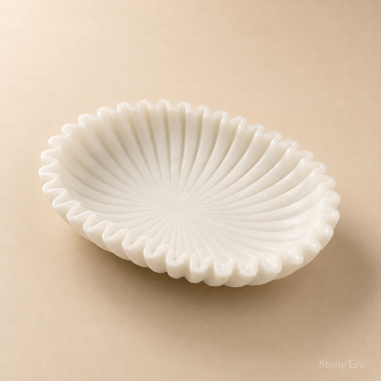White marble fluted decorative platter