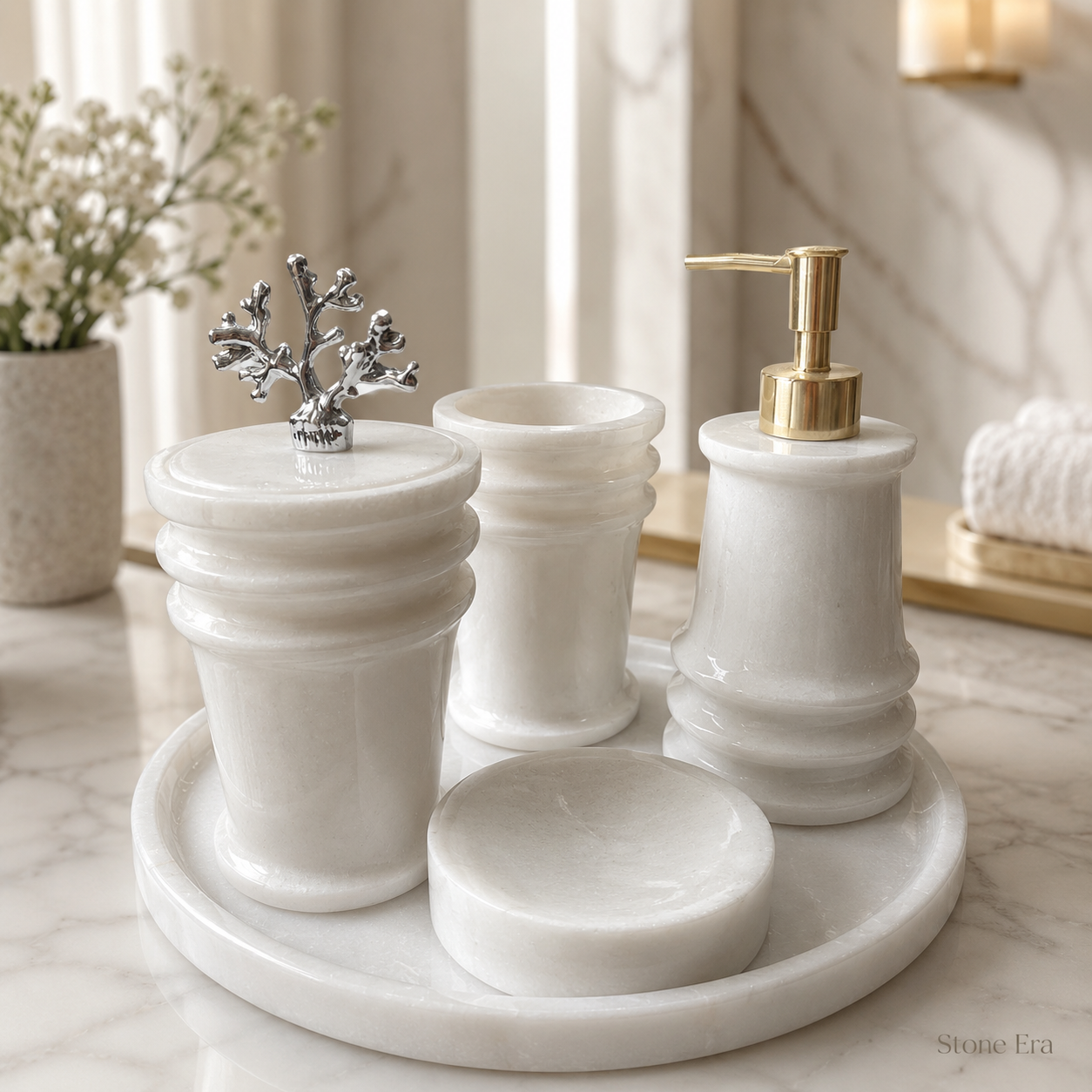 White marble bathroom set