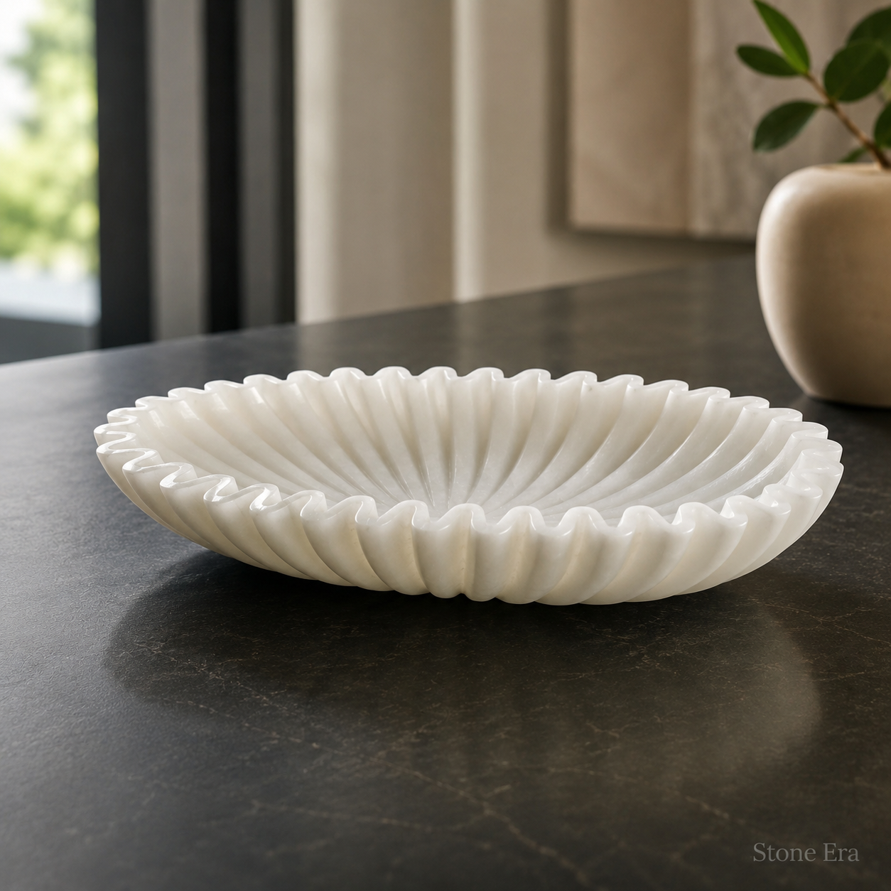 Fluted Oval Marble Platter