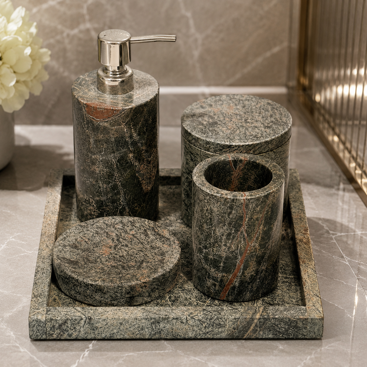 Dark Natural Stone Bathroom Accessory Set