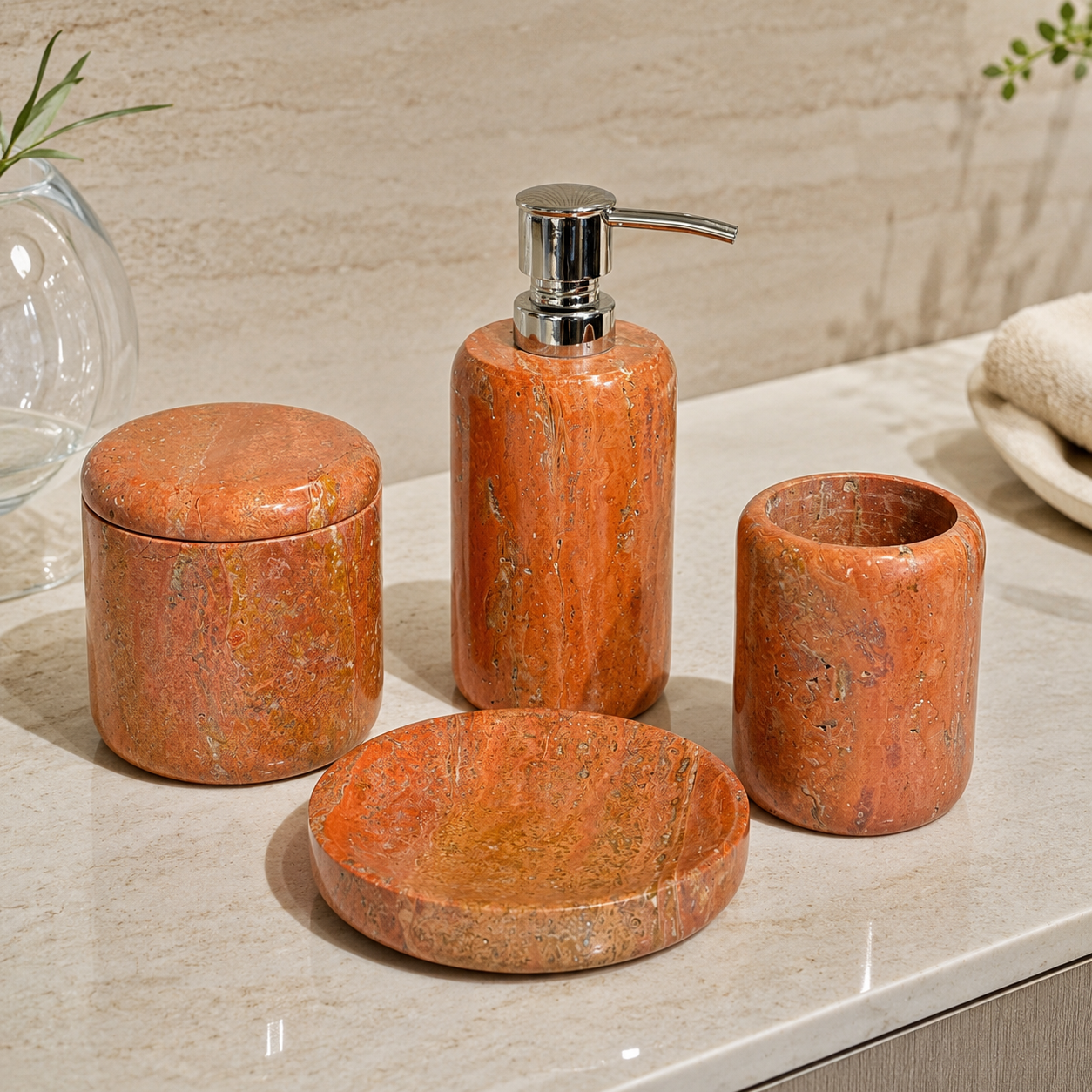 Red natural stone bathroom accessories