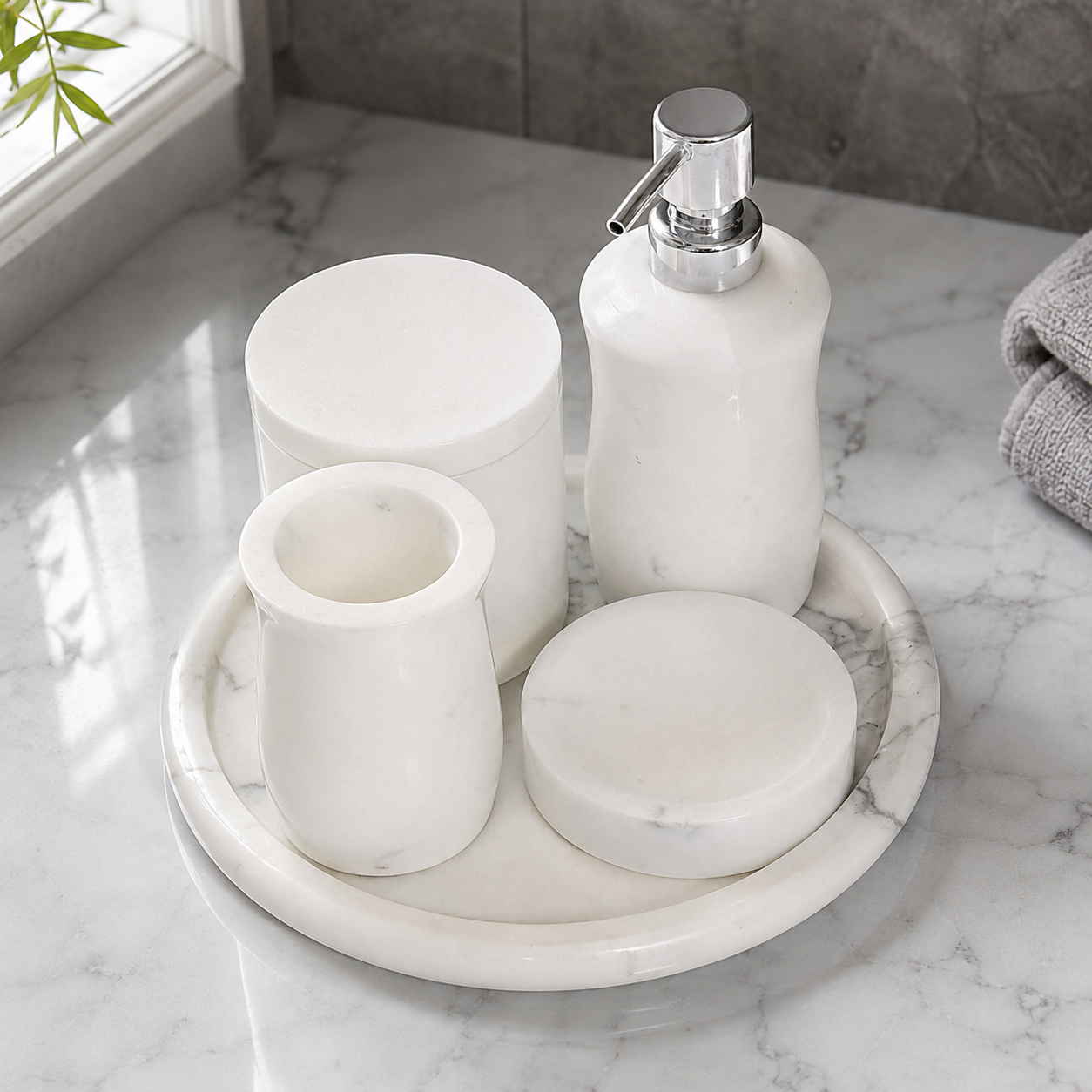 Classic White Marble Bathroom Accessory Set